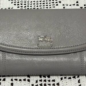 Coach Gray Leather Women's Wallet with Checkbook Cover